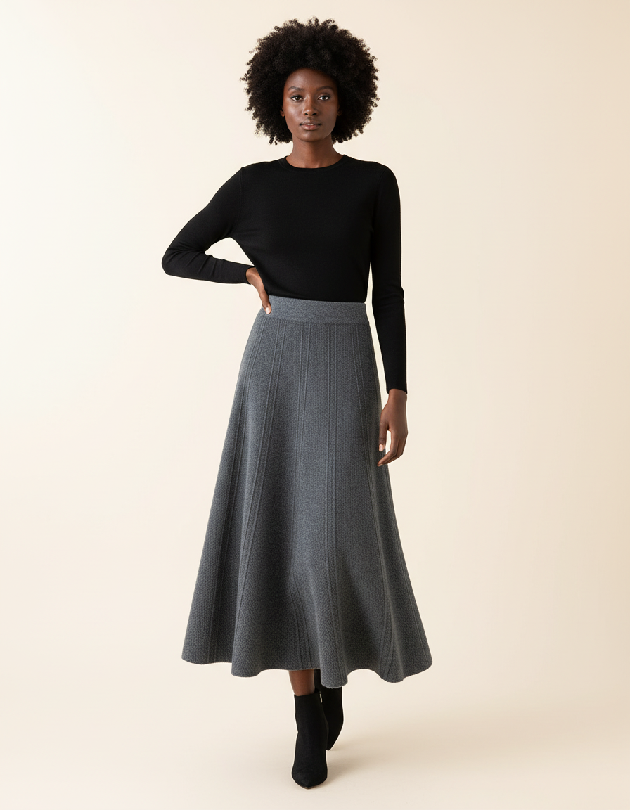 Jupe Patineuse Midi Grise Élégante