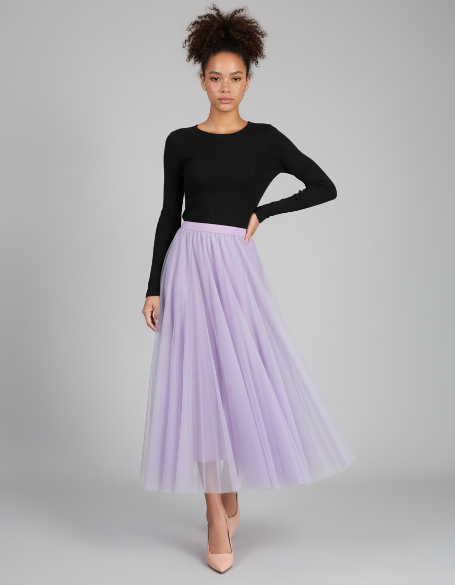 Jupe Patineuse Tulle Lavande Élégante