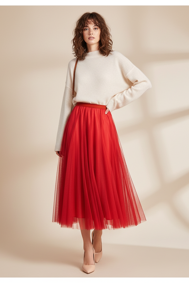 Jupe Patineuse Rouge Tulle Élégante