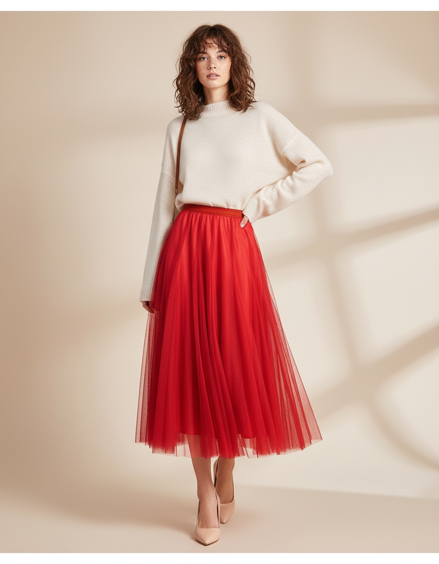Jupe Patineuse Rouge Tulle Élégante