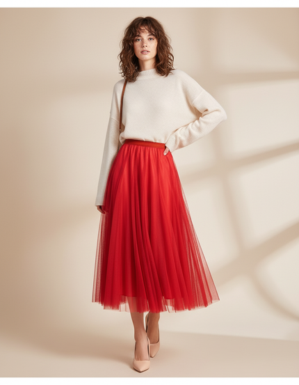 Jupe Patineuse Rouge Tulle Élégante