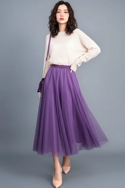 Jupe Patineuse Tulle Violette Élégante