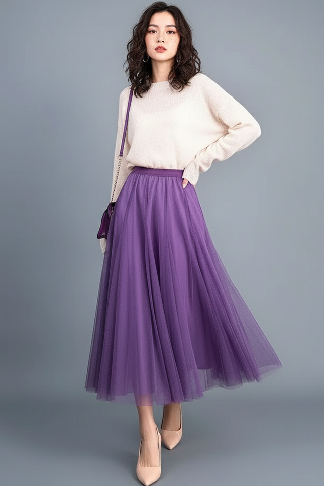 Jupe Patineuse Tulle Violette Élégante