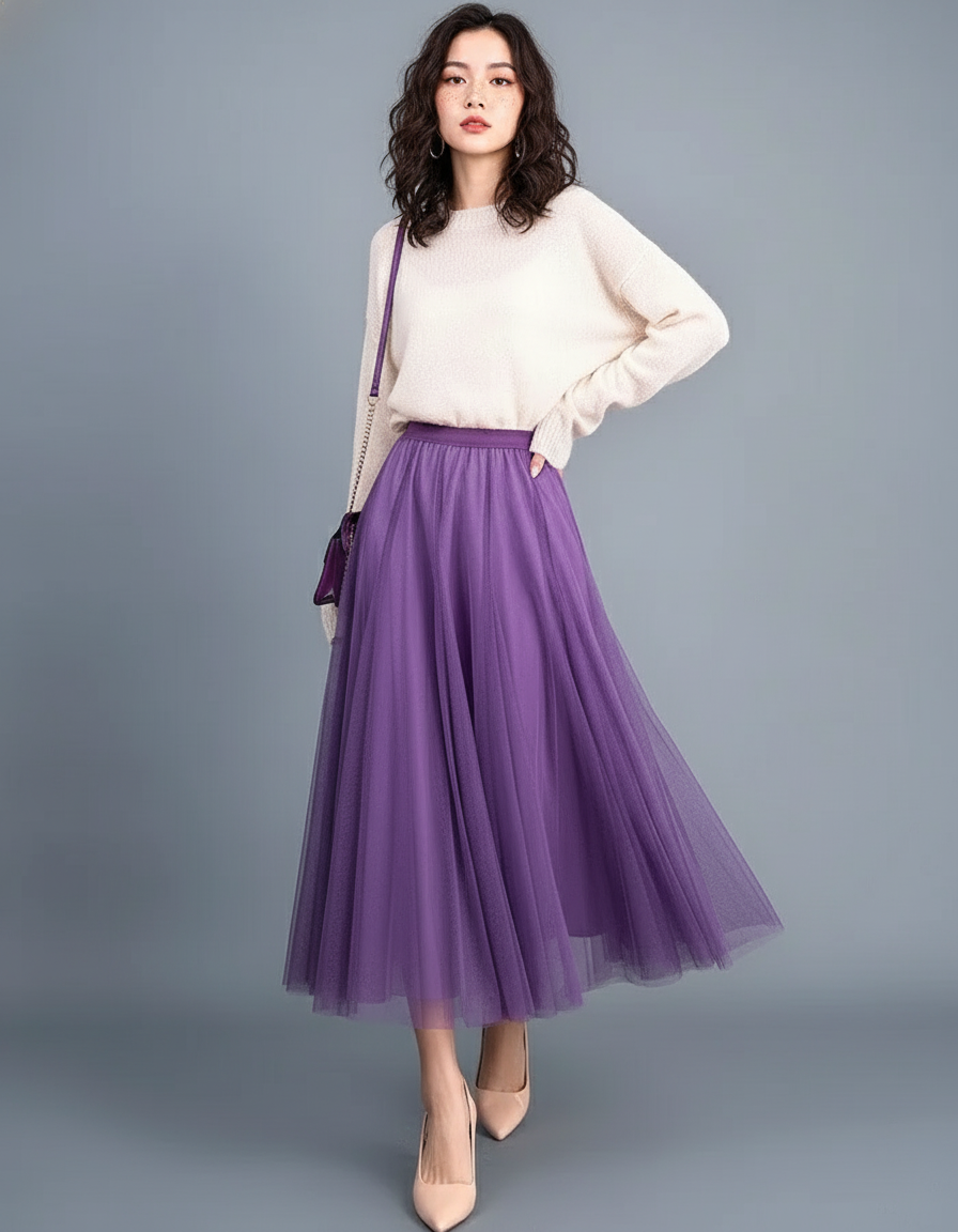 Jupe Patineuse Tulle Violette Élégante