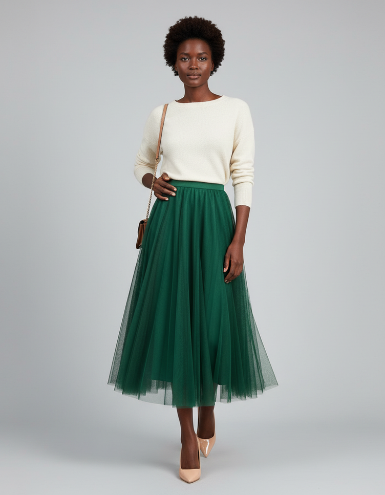 Jupe Mi Longue Patineuse Bouffante