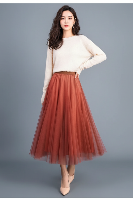 Jupe Patineuse Tulle Rouille Élégante