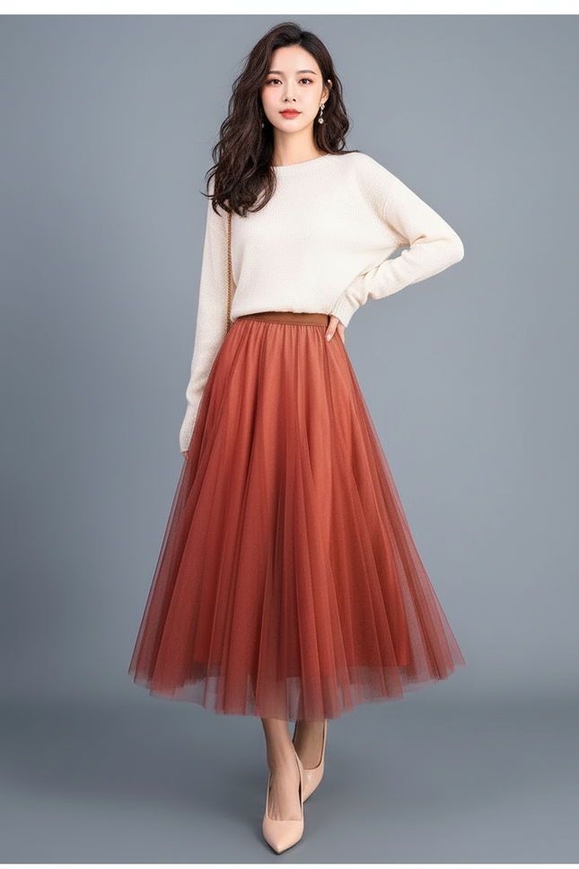 Jupe Patineuse Tulle Rouille Élégante