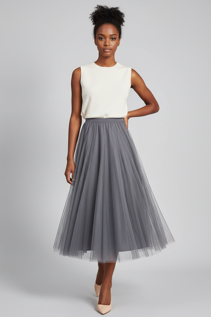 Jupe Patineuse Tulle Grise Élégante