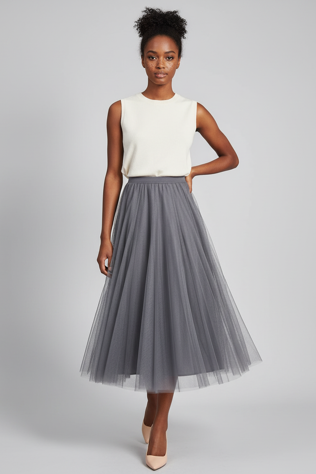 Jupe Patineuse Tulle Grise Élégante