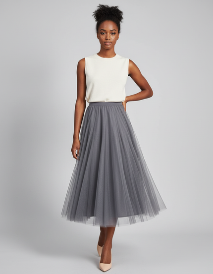 Jupe Patineuse Tulle Grise Élégante