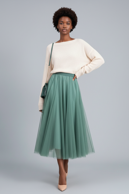 Jupe Patineuse Tulle Verte Élégante