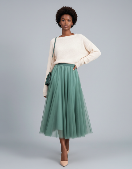 Jupe Patineuse Tulle Verte Élégante