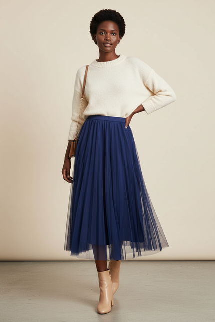 Jupe Patineuse Bleue Marine Tulle Élégante