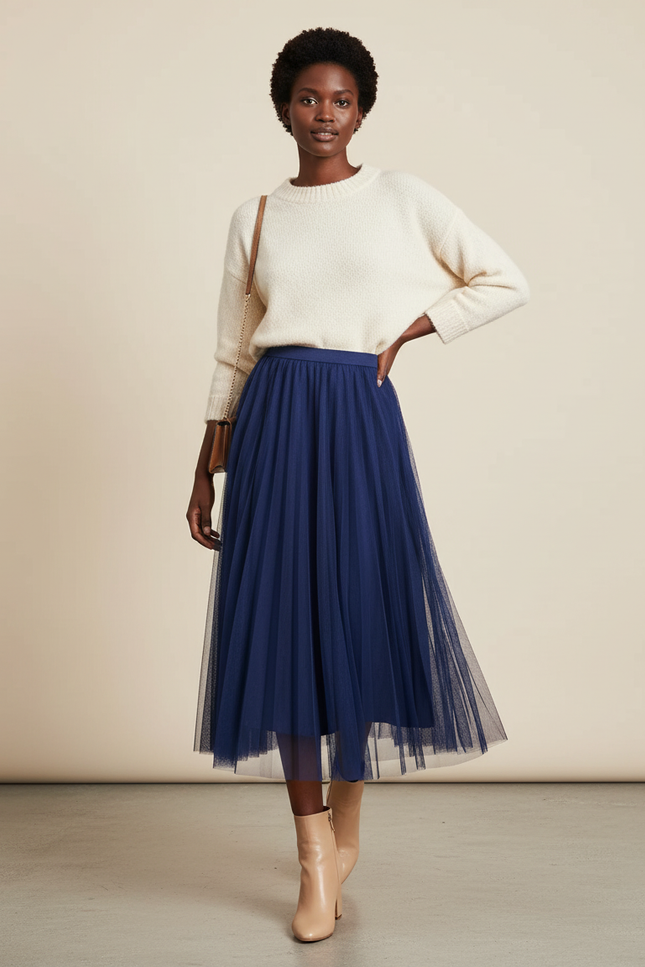 Jupe Patineuse Bleue Marine Tulle Élégante