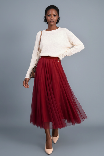 Jupe Patineuse Rouge Tulle Fluide