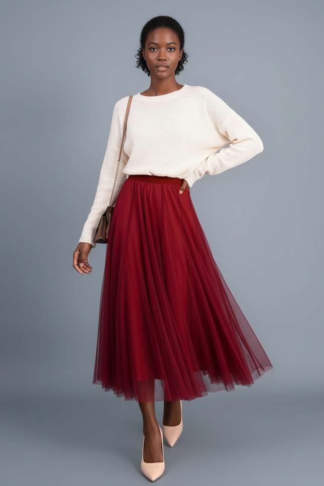 Jupe Patineuse Rouge Tulle Fluide