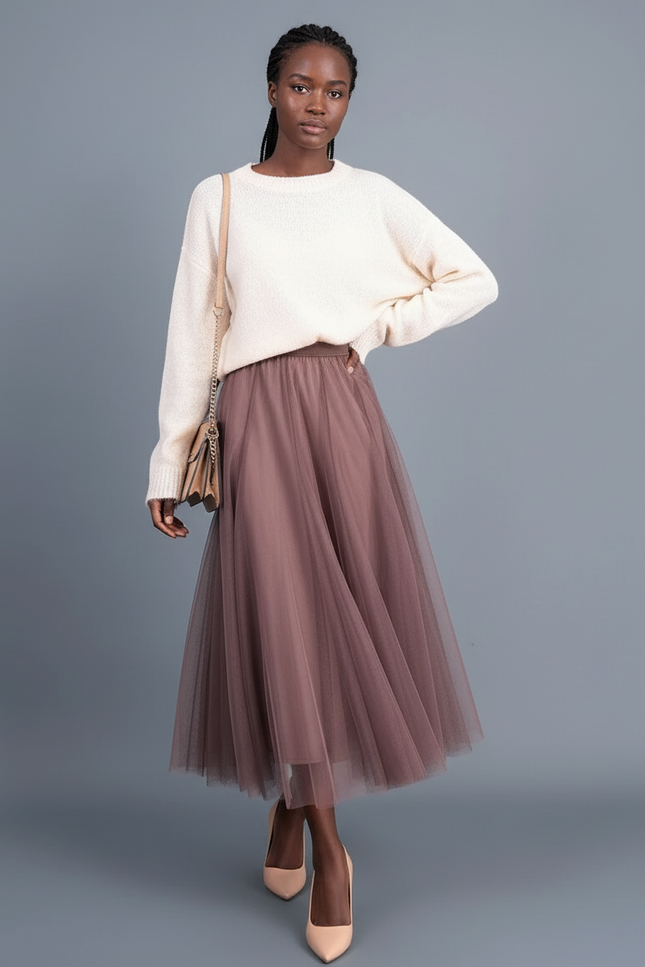 Jupe Patineuse Tulle Rose Poudré Élégante