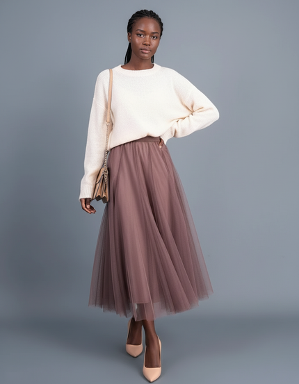 Jupe Patineuse Tulle Rose Poudré Élégante