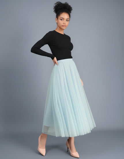 Jupe Patineuse Tulle Plissée Bleu Ciel