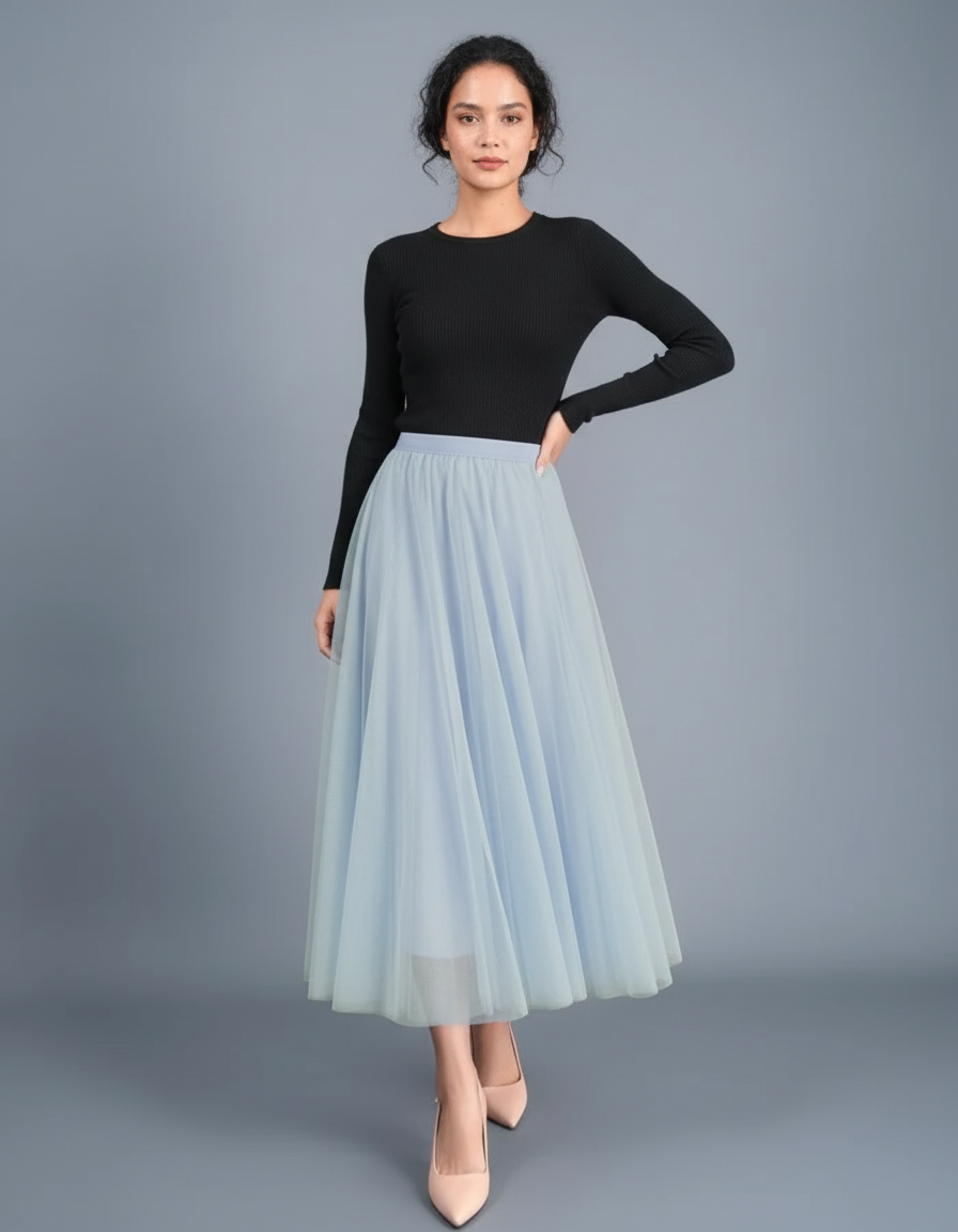 Jupe Patineuse Bleu Ciel Tulle Élégante