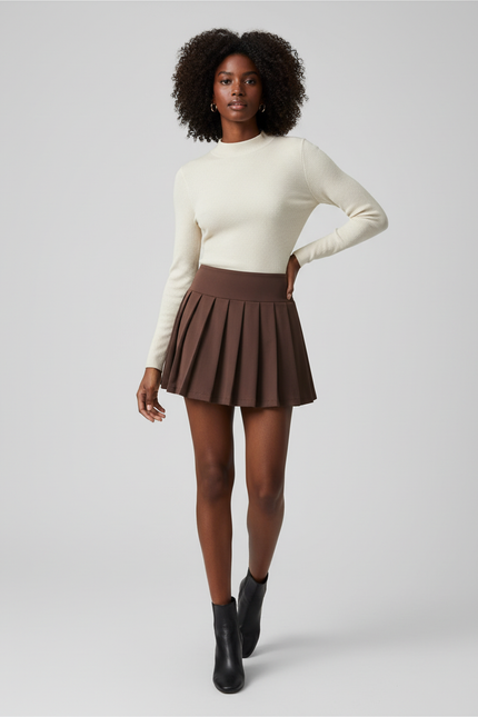 Jupe Patineuse Marron Plissée Décontractée