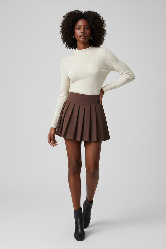Jupe Patineuse Marron Plissée Décontractée