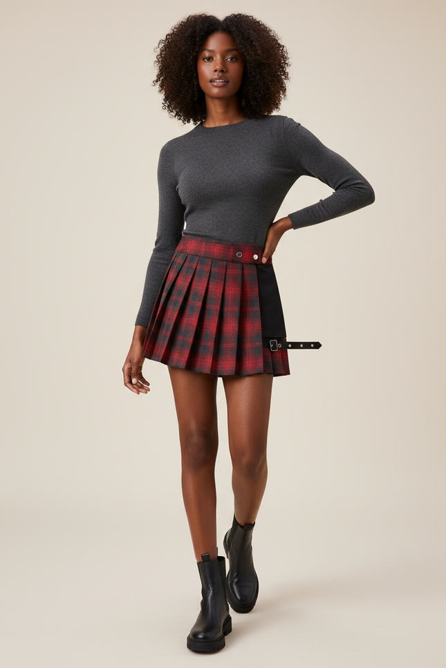 Jupe Patineuse Écossaise Plissée Punk