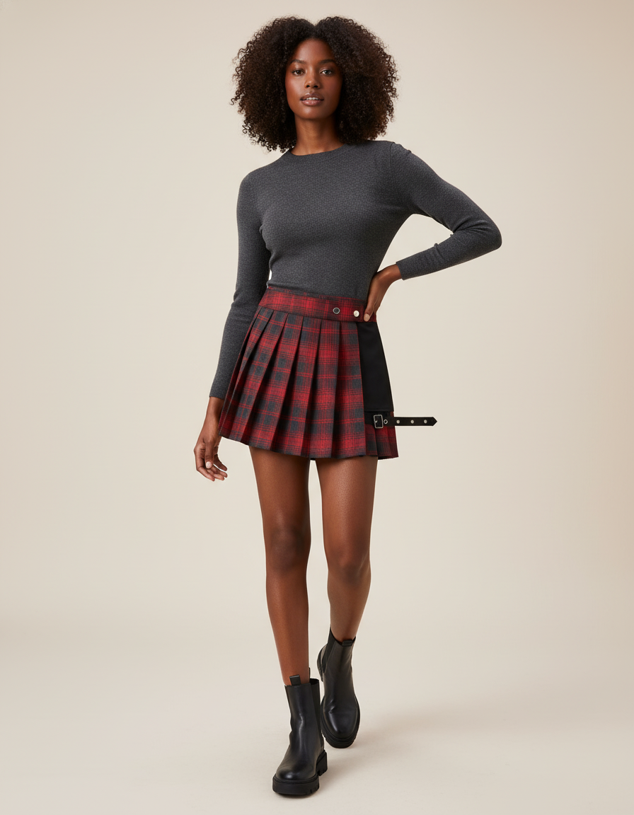 Jupe Patineuse Écossaise Plissée Punk
