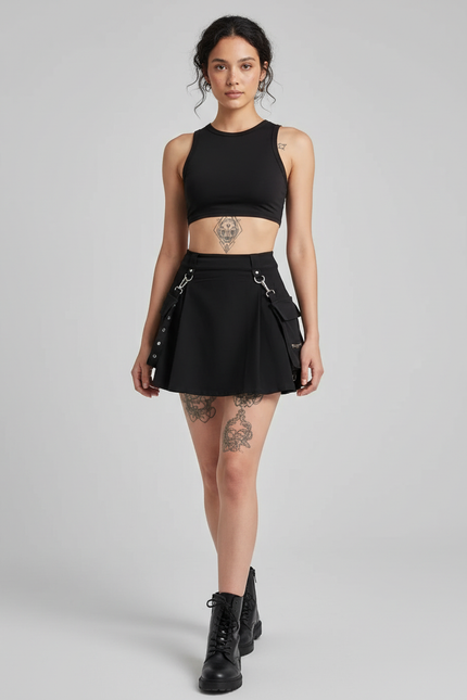 Jupe Patineuse Noire Utilitaire Décontractée