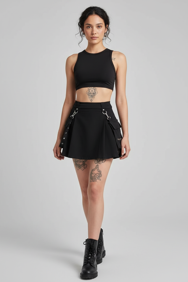 Jupe Patineuse Noire Utilitaire Décontractée