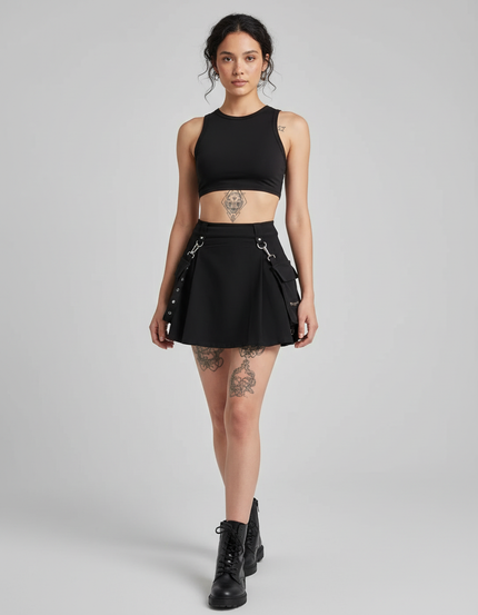 Jupe Patineuse Noire Utilitaire Décontractée