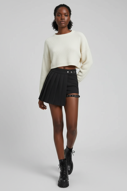 Jupe Patineuse Noire Gothique Plissée