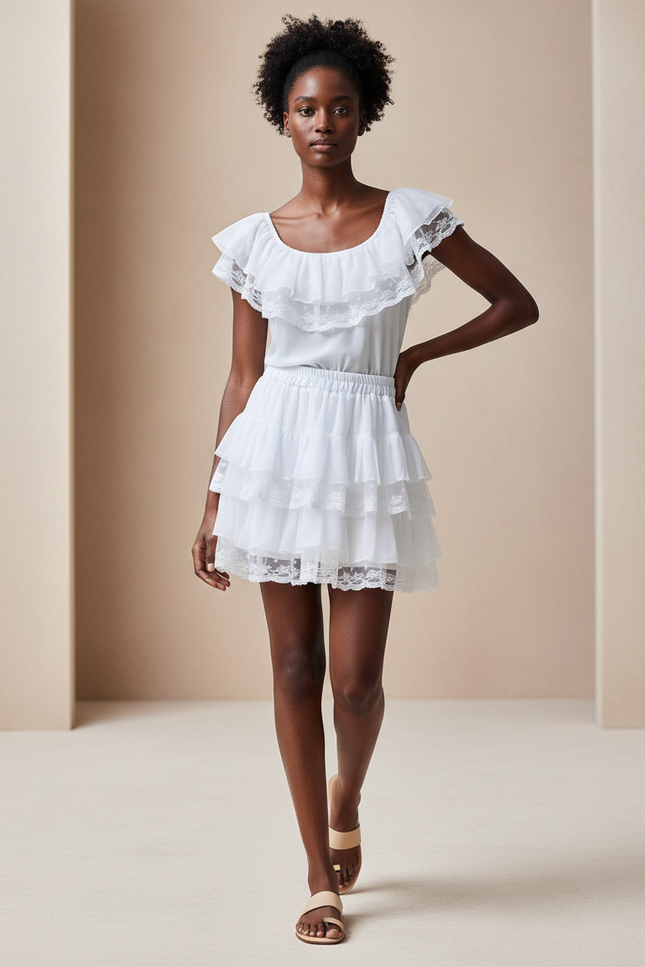 Jupe Patineuse Blanche À Volants Chic