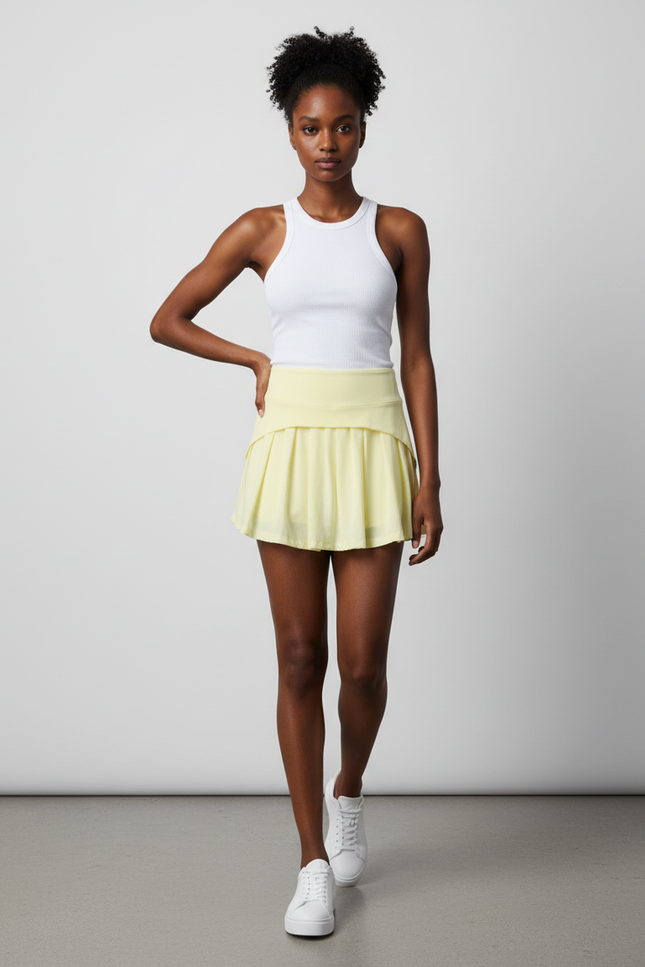 Jupe Patineuse Jaune Pâle Plissée Sport