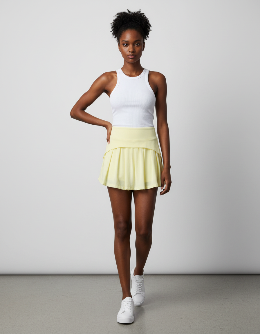 Jupe Patineuse Jaune Pâle Plissée Sport