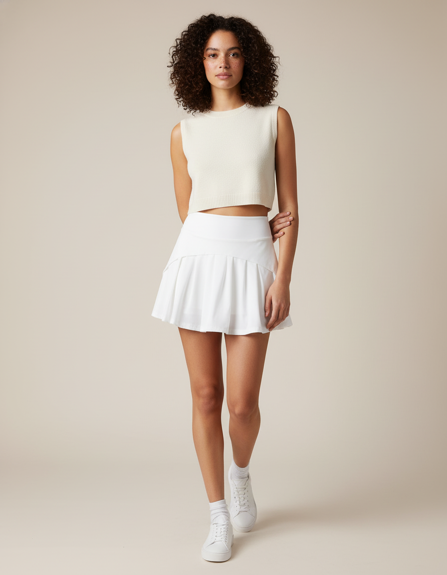Jupe Patineuse Blanche Plissée Sportive Dynamique