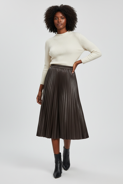 Jupe Patineuse Marron Plissée Chic