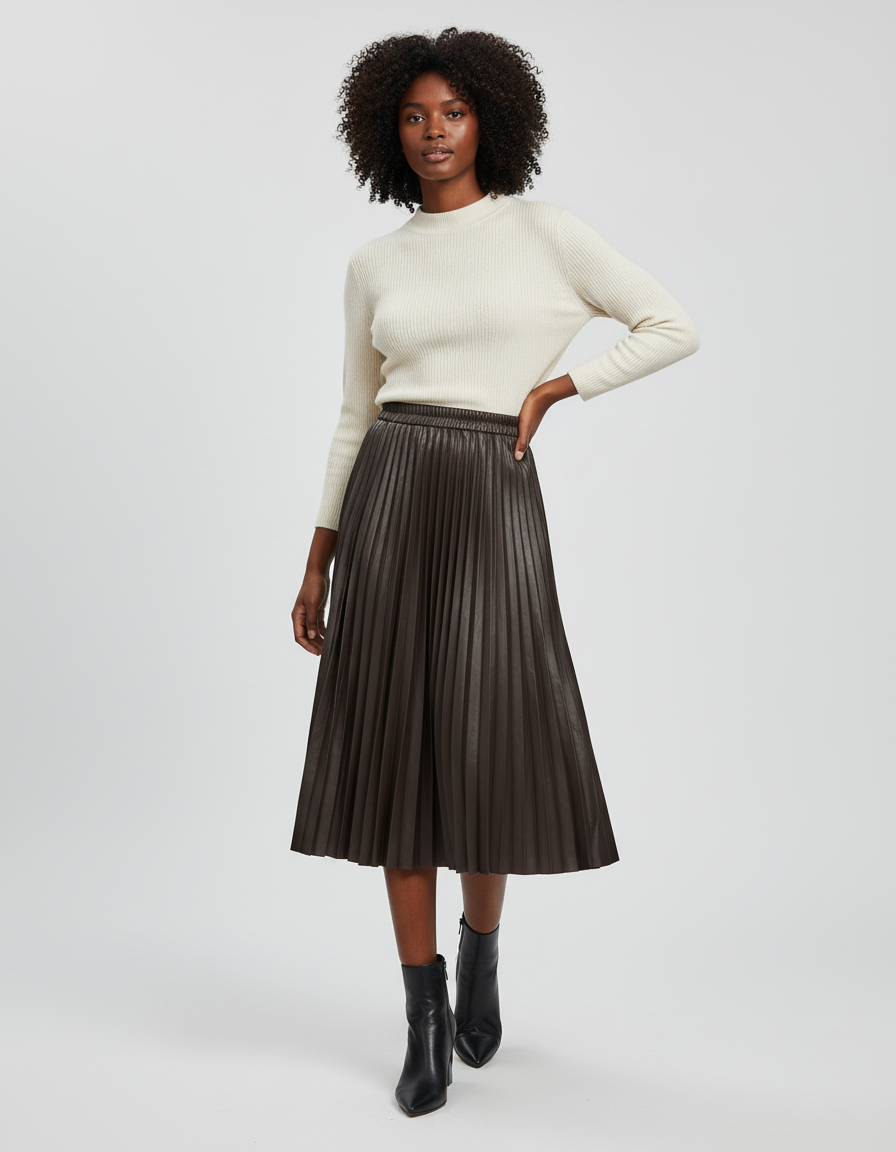 Jupe Patineuse Marron Plissée Chic