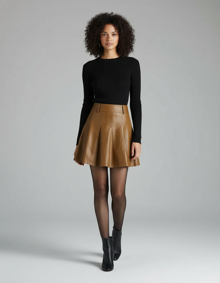 Jupe Patineuse Marron Cuir Élégante
