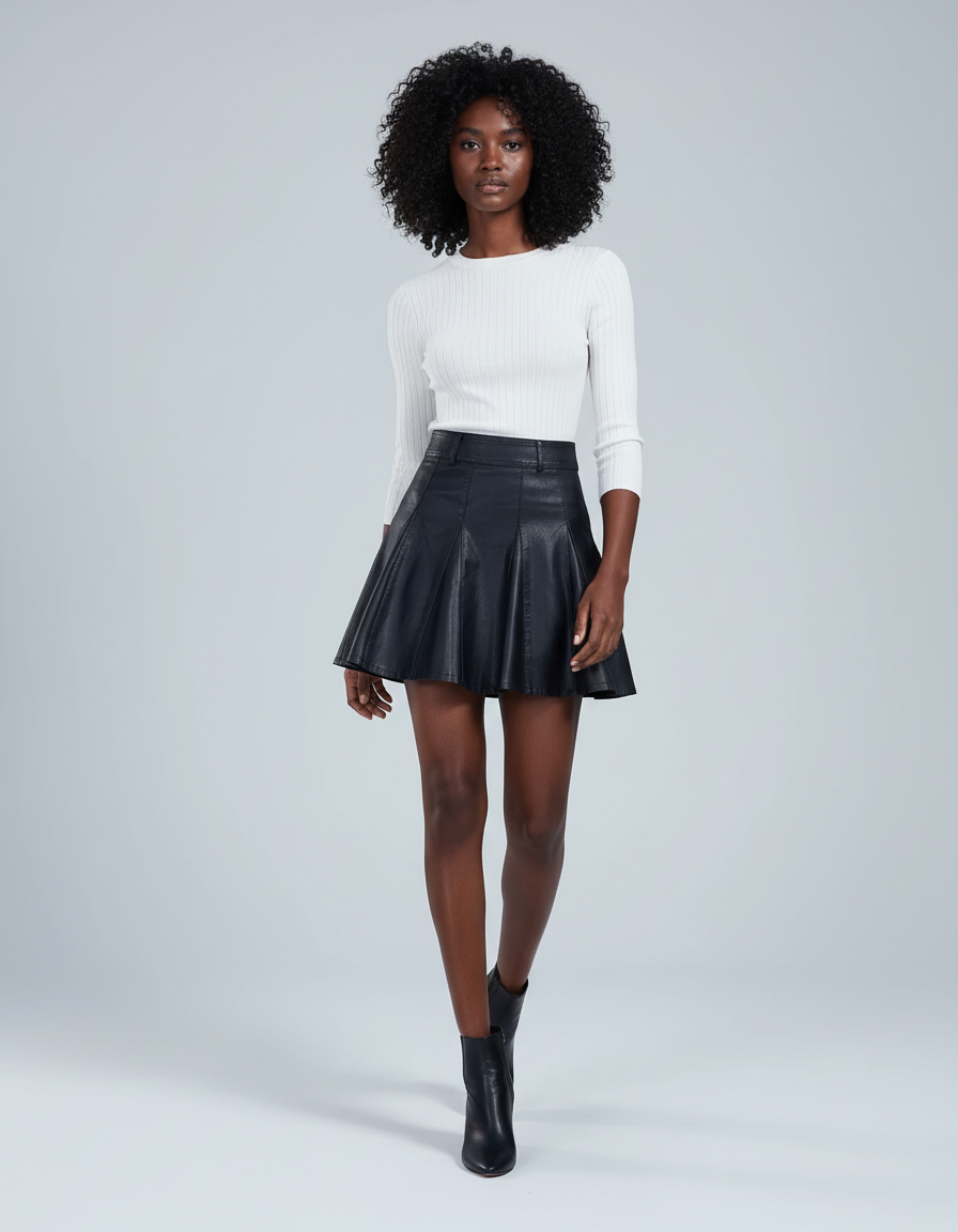 Jupe Patineuse Noire Cuir Élégante