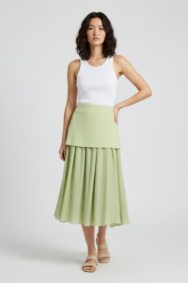 Jupe Patineuse Vert Pistache Plissée Élégante