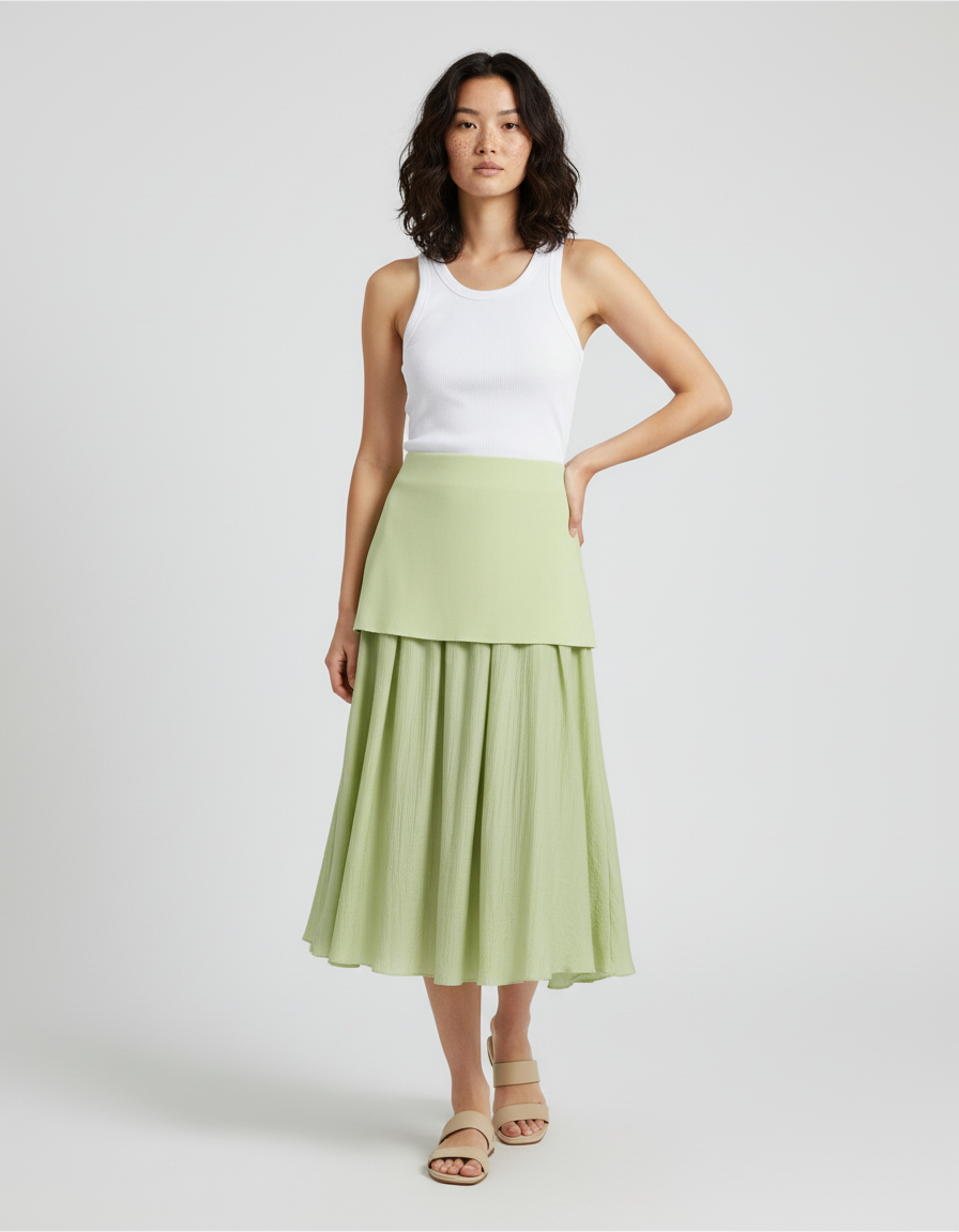 Jupe Patineuse Vert Pistache Plissée Élégante