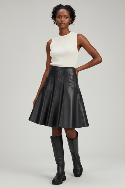 Jupe Patineuse Similicuir Structurée Chic