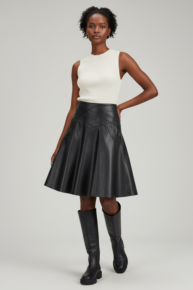 Jupe Patineuse Similicuir Structurée Chic