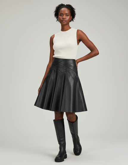 Jupe Patineuse Similicuir Structurée Chic
