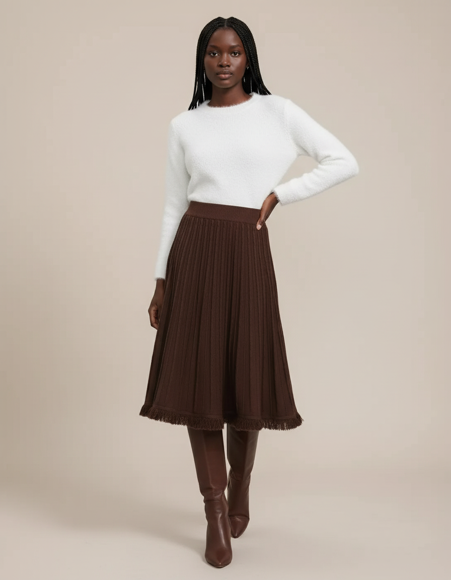 Jupe Patineuse Maille Plissée Chic