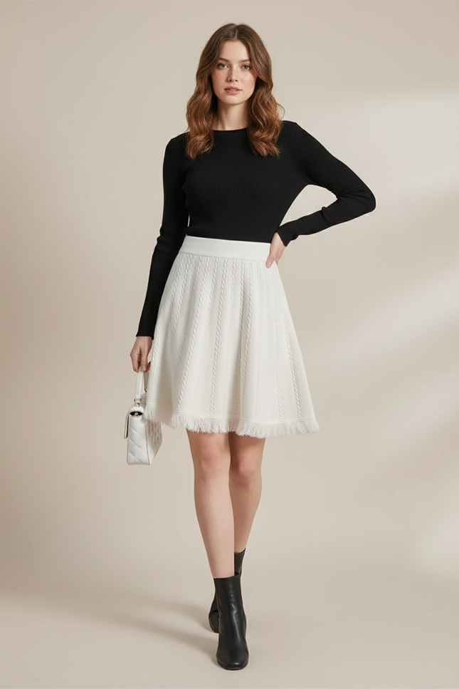 Jupe Patineuse Tricotée Franges Chic