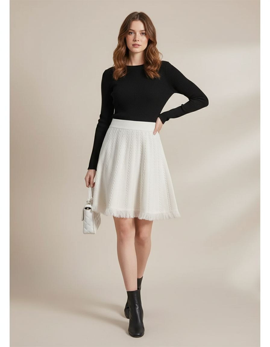 Jupe Patineuse Tricotée Franges Chic