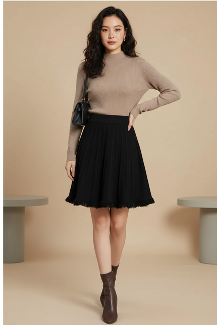 Jupe Patineuse Noire Plissée Chic Urbaine