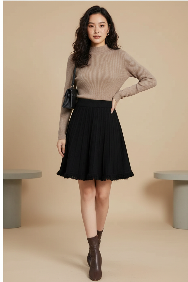 Jupe Patineuse Noire Plissée Chic Urbaine